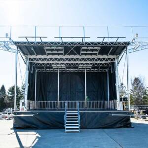 Stageline SL225 mobile stage trailer, closed and towable